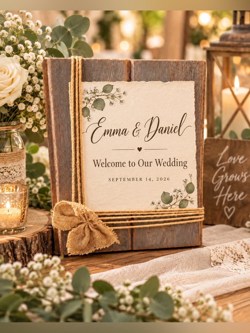 Rustic Wood Display Plaque / Sign Holder Wedding Bridal Baby Shower Event Decor